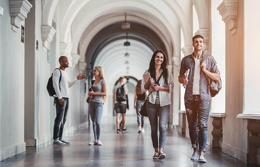 Students attending a sober college walking on campus