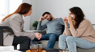 Woman talking to a therapist with her partner