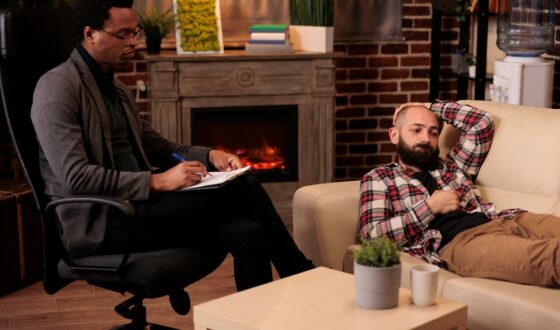 Man experiencing therapy for alcoholism