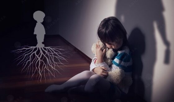 Sad child hugging stuffed animal, symbolizing how untreated childhood trauma can impact mental health in adulthood, highlighting the importance of trauma-informed care at 12 South Recovery.