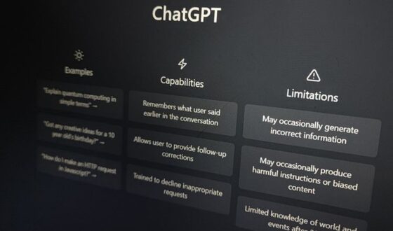 Close-up of ChatGPT screen highlighting examples, capabilities, and limitations, used by 12 South Recovery to discuss AI and mental health awareness.