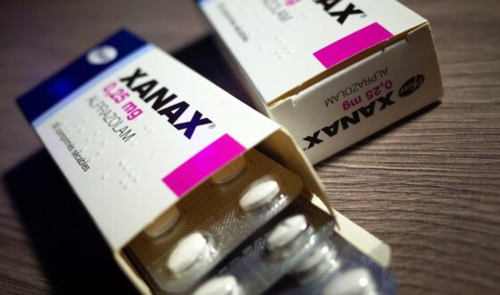 Boxes of Xanax medication on a table representing prescription misuse, highlighting the hidden dangers of Xanax addiction and abuse discussed by 12 South Recovery in Orange County, CA.